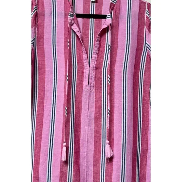 J. CREW FACTORY Pink/White/Navy Striped Tassel Tie Tassel Hem Cover-Up, Sz S - Picture 3 of 12
